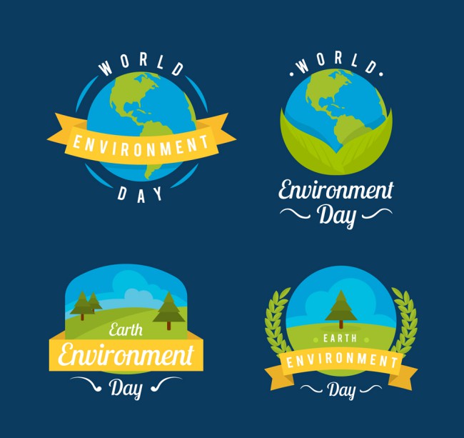 4款创意世界环境日标签矢量素材16素材网精选