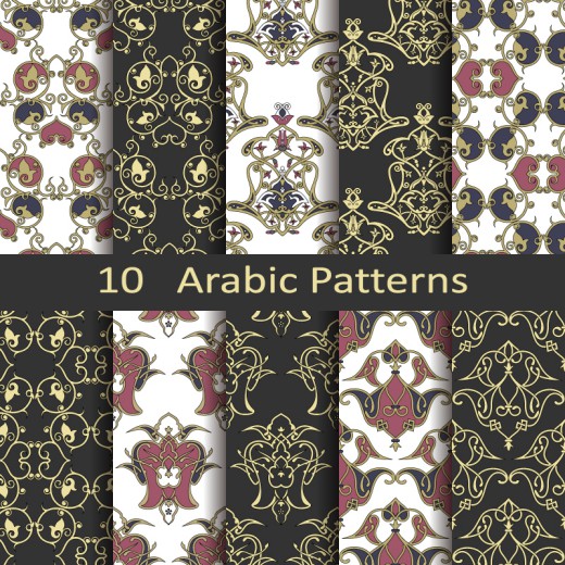 10款阿拉伯花纹无缝背景矢量素材16图库网精选