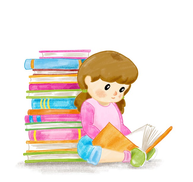 彩绘读书的女孩矢量素材16素材网精选