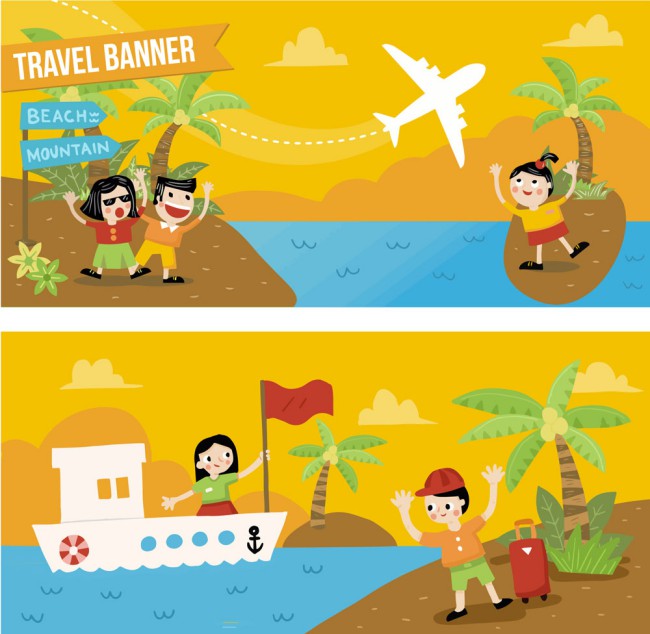 2款创意度假旅行人物banner矢量图16素材网精选