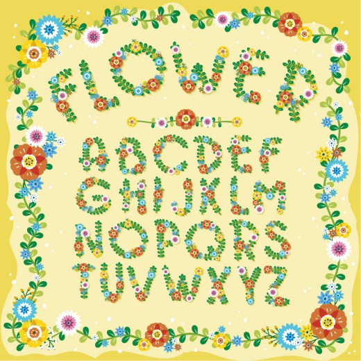 26个彩色花卉植物字母矢量素材素材