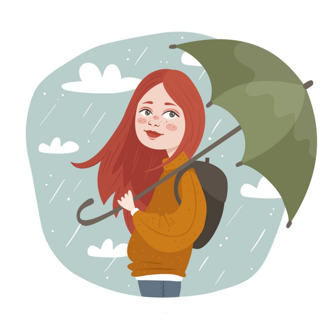创意雨中撑伞的女子矢量素材普贤居素材网精选