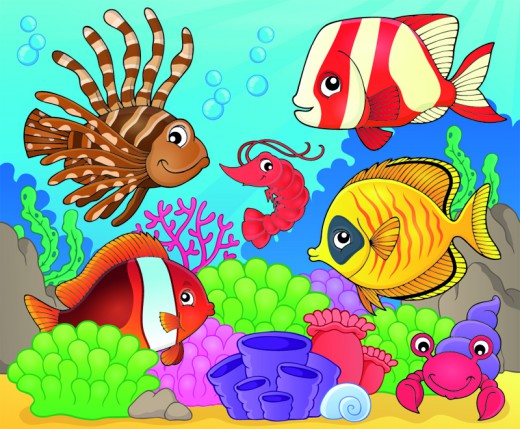 彩色卡通海底世界和鱼类矢量素材16