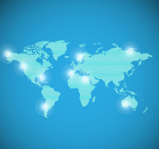 蓝色条纹世界地图矢量素材16素材网精选