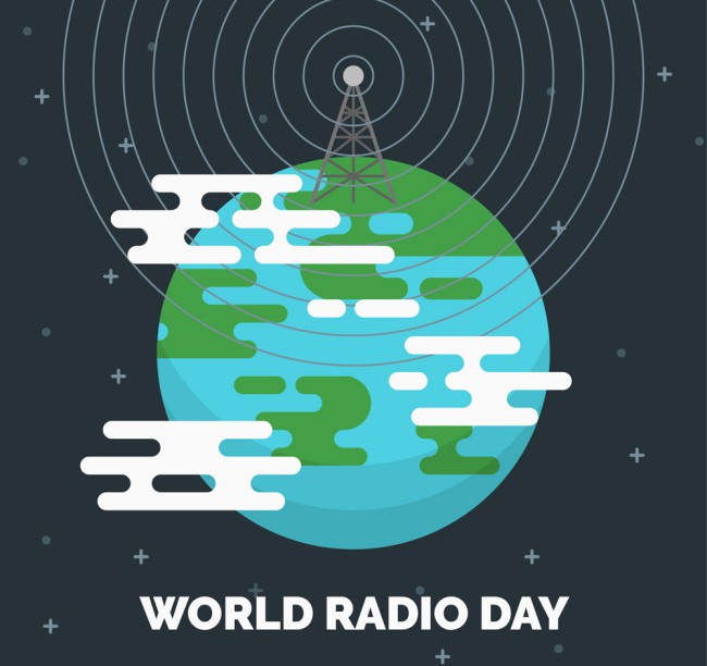 创意世界广播日的广播电视发射塔矢量图素材天下精选