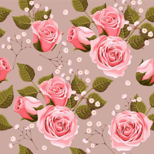 粉色玫瑰花无缝背景矢量图素材中国