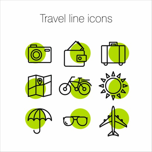 9款绿色旅行细线图标矢量图素材中国网精选