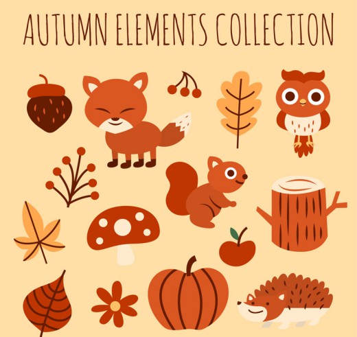 15款可爱秋季动物和植物矢量图素材中国网精选