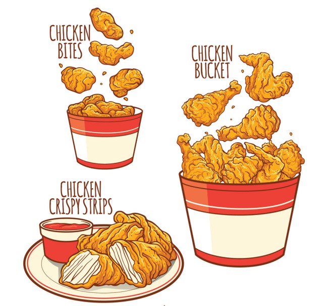 3款彩绘鸡快餐食品矢量素材16图库网精选