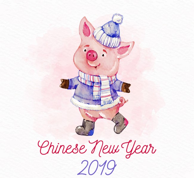 彩绘新年冬装小猪矢量素材16图库网精选
