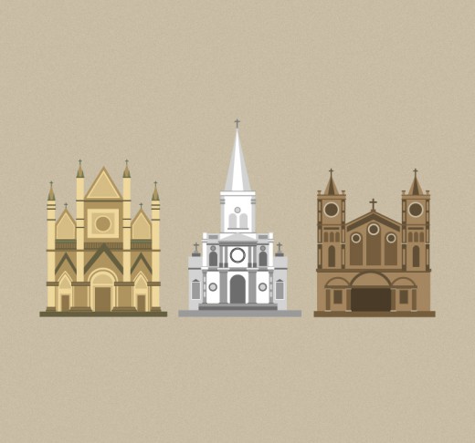 3款卡通教堂设计矢量素材素材中国