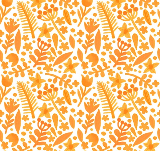 橙色水彩花朵无缝背景矢量图素材中