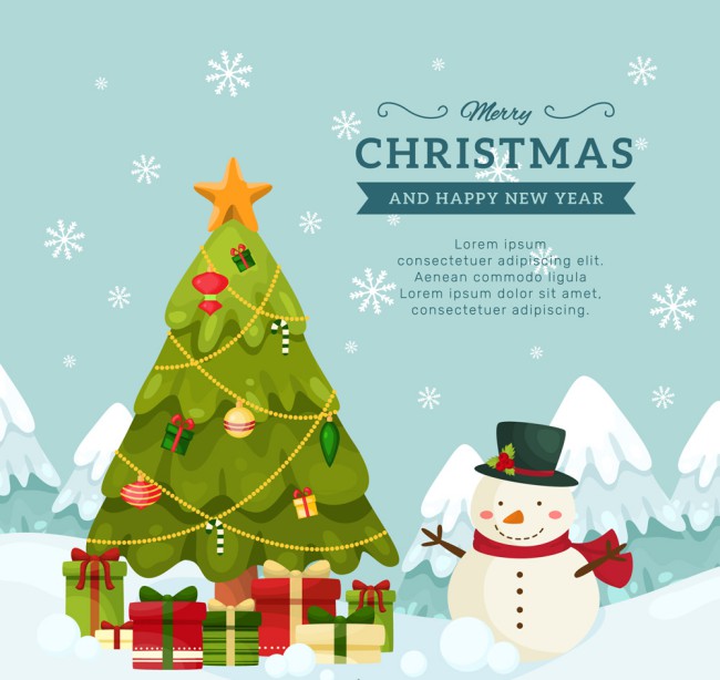可爱圣诞树和雪人矢量素材16图库网精选