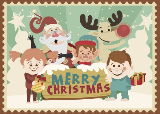 卡通圣诞老人和孩子矢量素材普贤居素材网精选