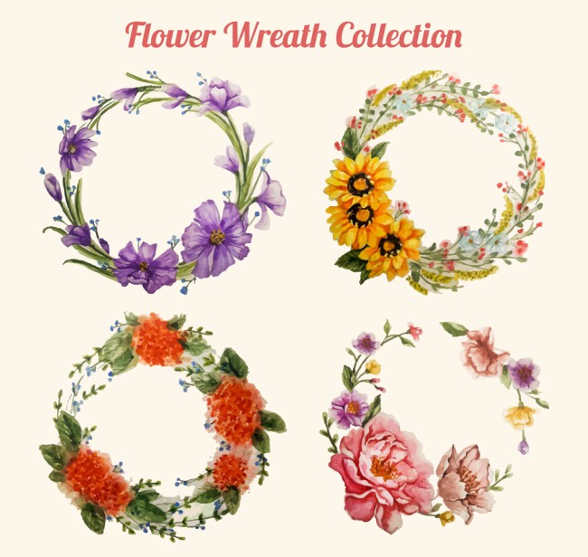 4款水彩绘花卉花环矢量素材16素材网精选