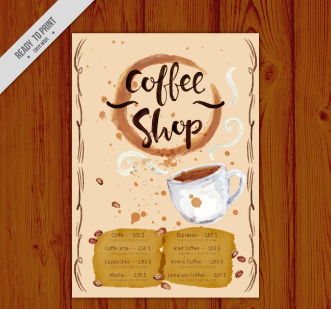 水彩绘咖啡菜单设计矢量素材16图库网精选