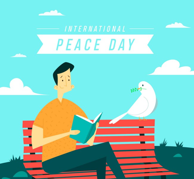 创意国际和平日读书男子和白鸽矢量图素材中国网精选