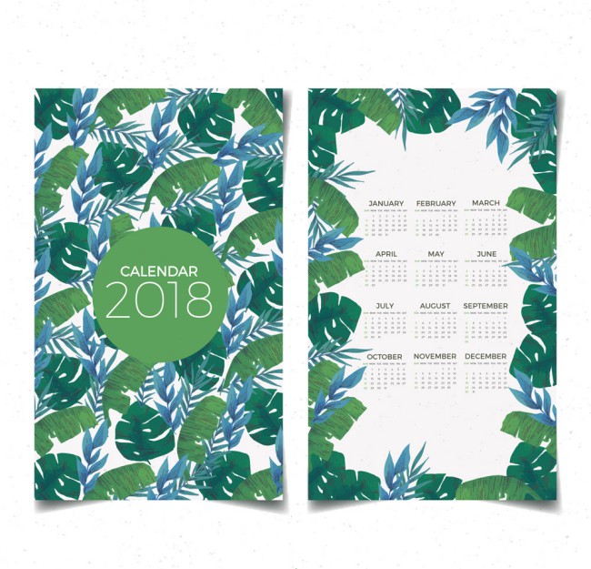 2018年绿色树叶年历矢量素材16设计网精选