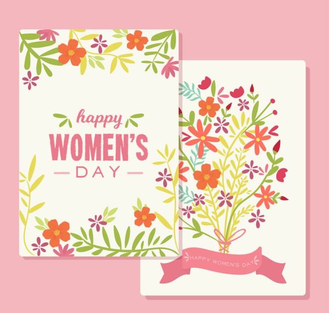 彩色花卉妇女节快乐贺卡矢量素材素