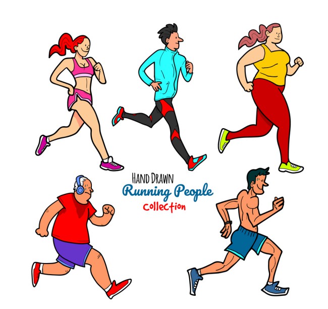 5款彩绘跑步健身人物矢量素材16图库网精选