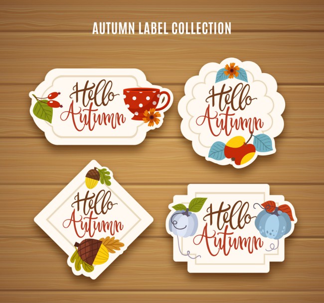 4款彩色秋季标签设计矢量图16素材网精选