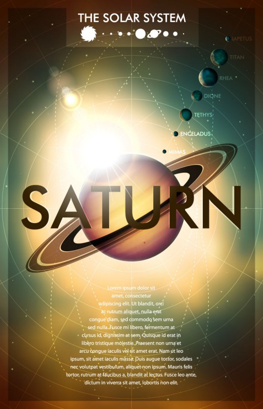 土星和太阳系科技海报矢量素材素材