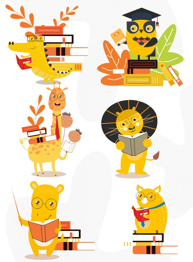 6款卡通黄色动物设计矢量图普贤居素材网精选
