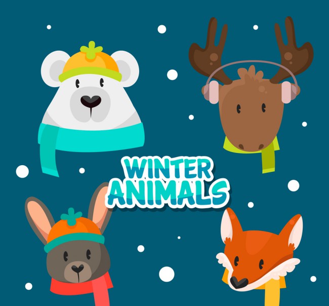 4款卡通冬季动物头像矢量素材普贤居素材网精选