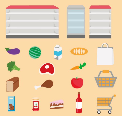 超市货架与食物设计矢量素材16图库