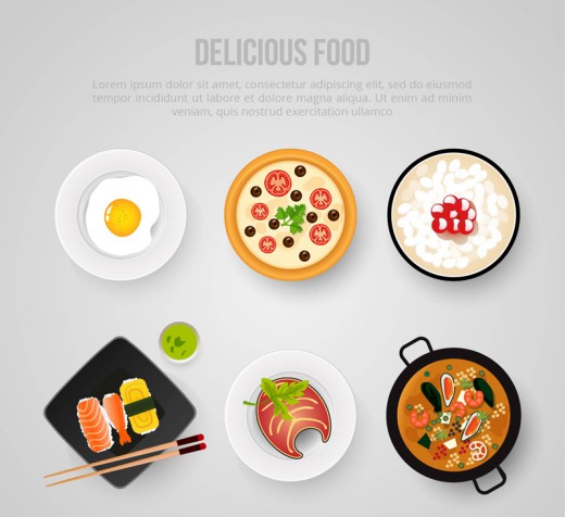 6款美味食物俯视图矢量素材素材中国网精选