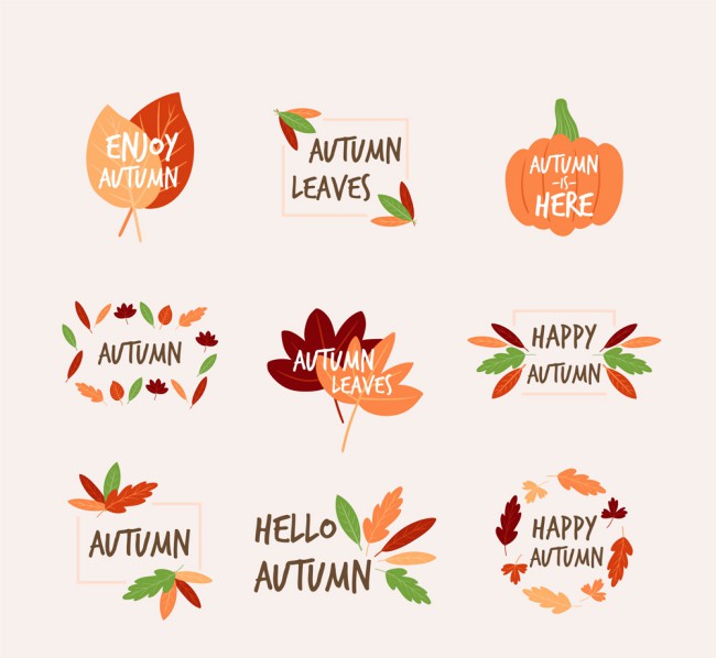 9款彩色秋季元素标签矢量图16素材网精选