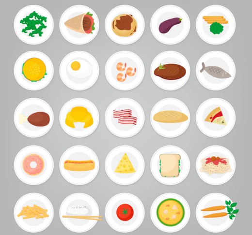 25款圆盘中的食物矢量图素材中国网精选