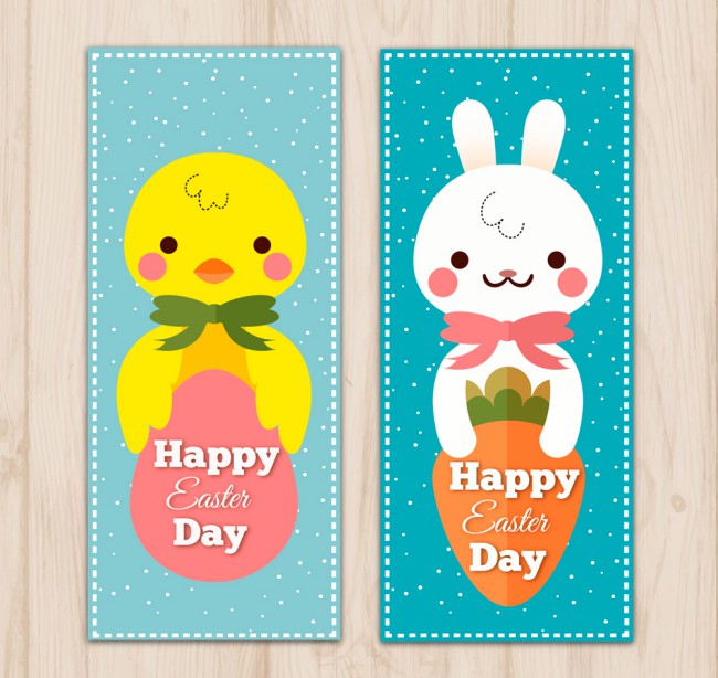 2款可爱复活节兔子和鸡仔banner矢量图普贤居素材网精选