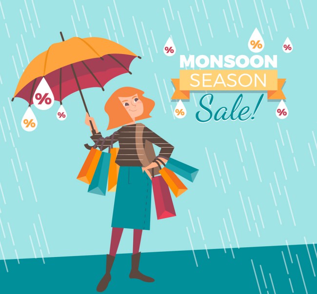 创意雨季购物女子促销海报矢量素材16素材网精选