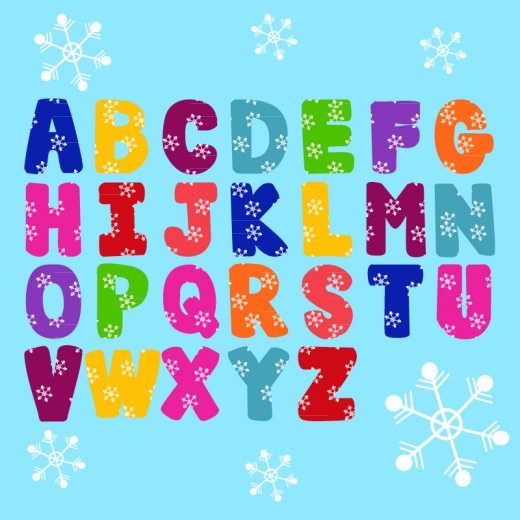 26个彩色雪花纹装饰字母矢量图素材