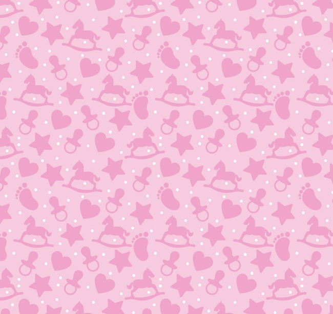 粉色婴儿元素剪影无缝背景矢量图普贤居素材网精选