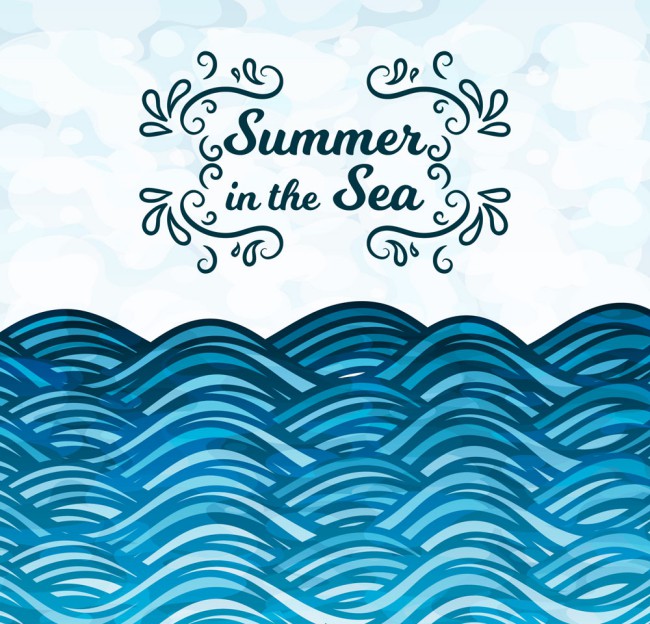 彩绘夏季大海蓝色海浪矢量素材16素材网精选