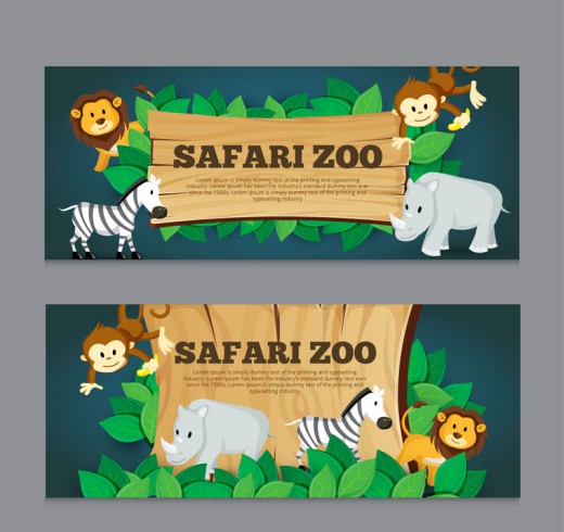 2款卡通野生动物园banner矢量素材16素材网精选