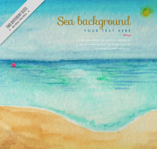水彩绘平静海面和沙滩矢量素材16图库网精选