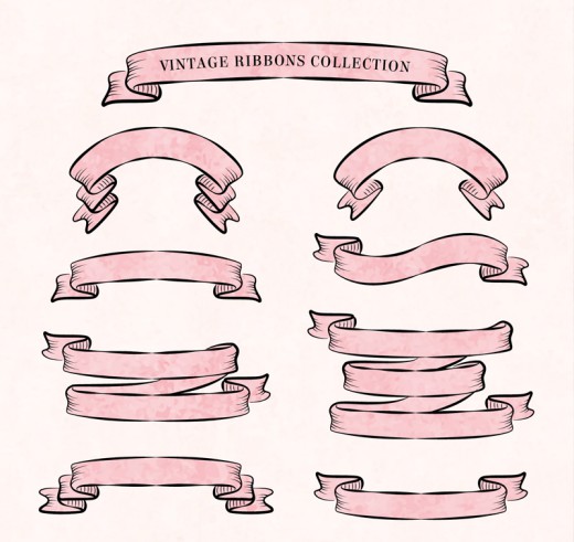 8款粉色复古丝带条幅矢量素材16图库网精选