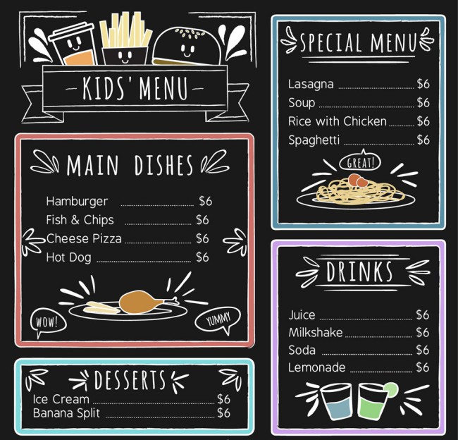 可爱手绘黑板儿童菜单设计矢量图普贤居素材网精选