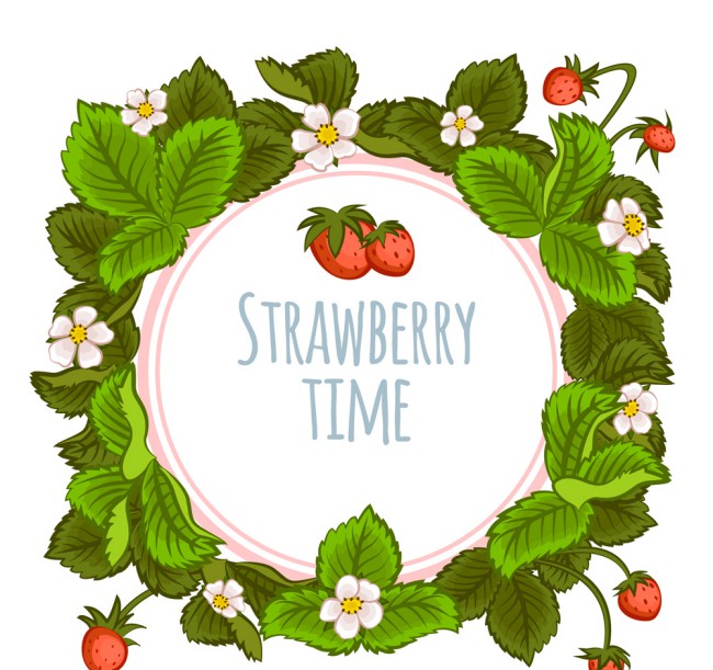 彩绘夏季草莓花叶矢量素材16素材网精选