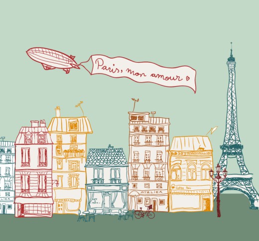 彩绘巴黎街道风景矢量素材素材中国网精选