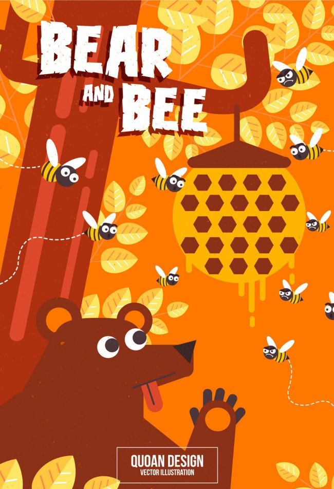 创意偷蜂蜜的棕熊矢量素材16素材网精选