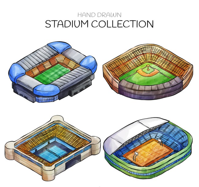4款彩绘体育场设计矢量素材素材天