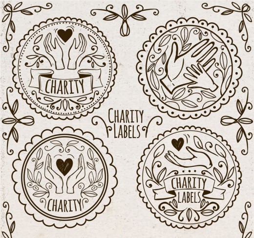4款手绘慈善捐助标签矢量素材16设计网精选