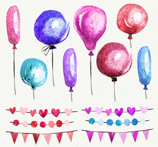 8款彩色气球和6款节日拉旗矢量图普贤居素材网精选