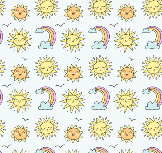 太阳和彩虹无缝背景矢量素材16图库网精选