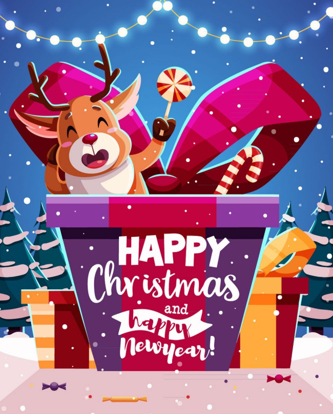 可爱圣诞驯鹿和礼物矢量素材普贤居素材网精选