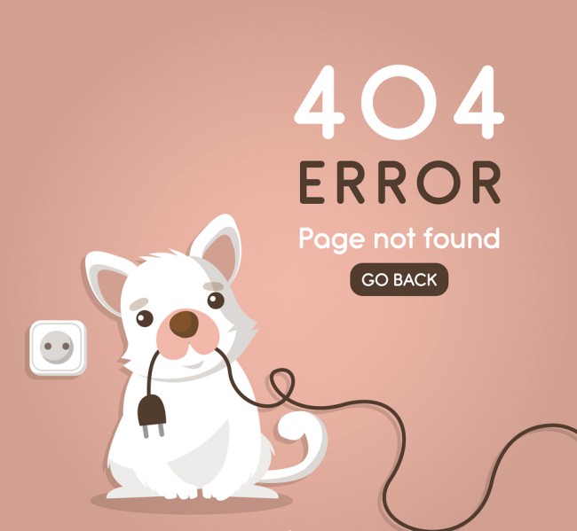 创意404错误页面拔掉电线的狗矢量